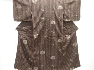 縞に花模様織出し手織り紬着物